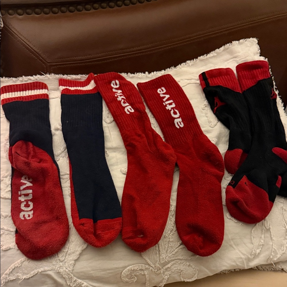 Active USA Men's Red and navy Athletic Socksand black and red Jordan socks